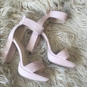 Pinky nude suede platform heels